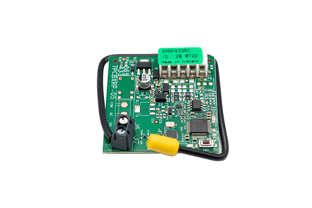 Internal circuit view of FAAC RP433 RC receiver card - NSD SMART