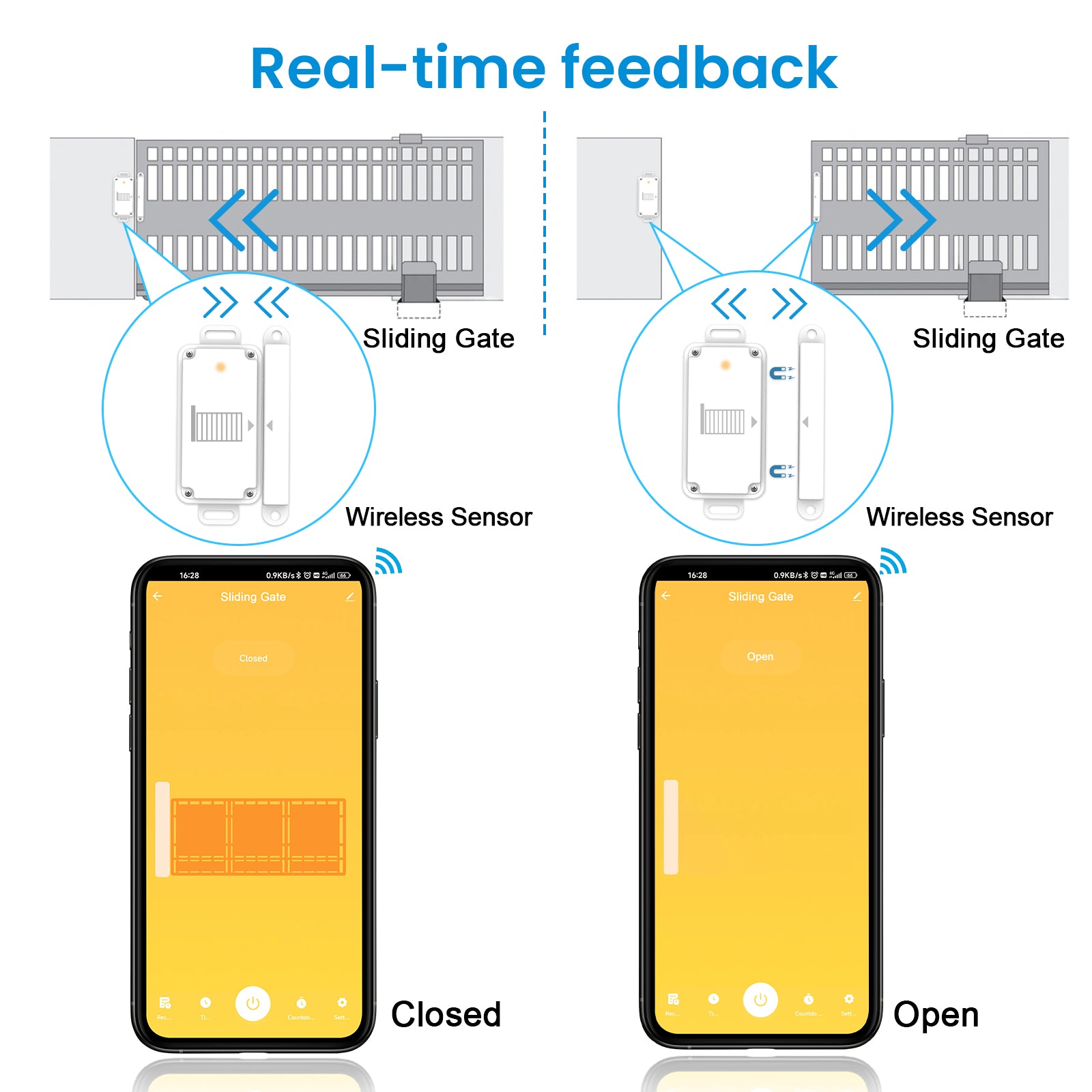 Smart Life App interface for LoraTap sliding gate with real-time status feedback - NSD SMART