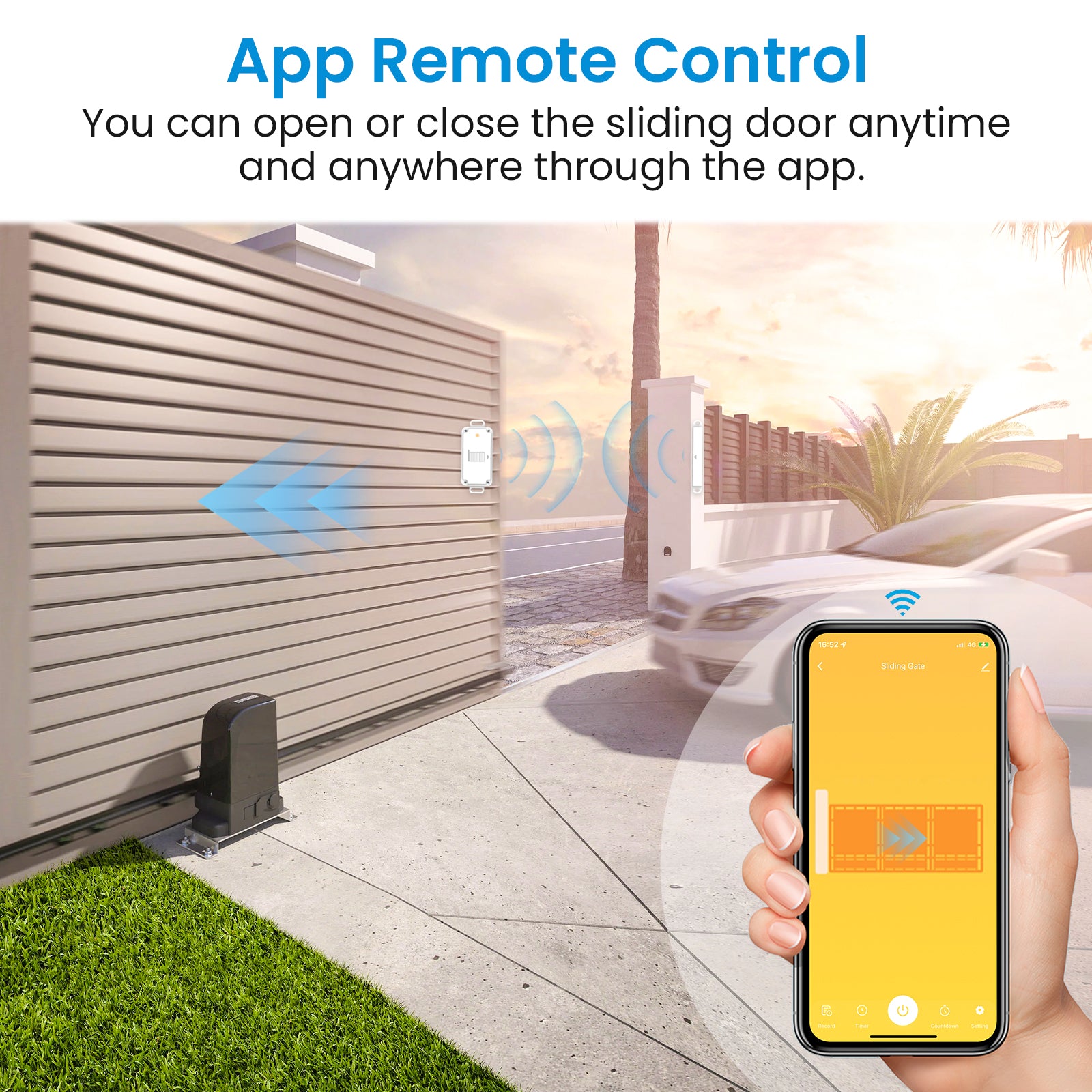 Remote control sliding gate automation kit for residential driveway gates - NSD SMART