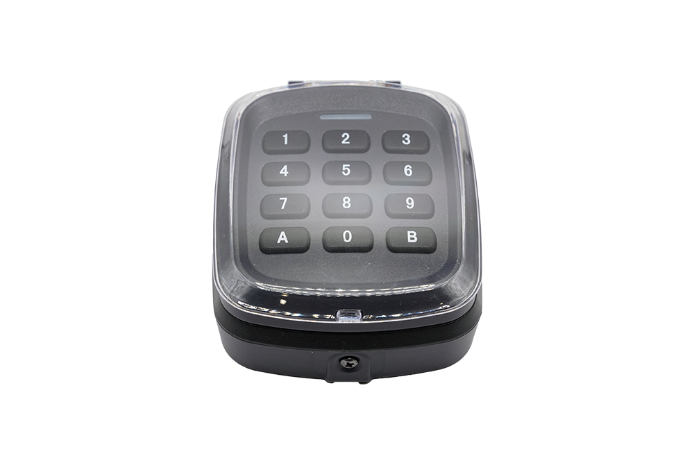 Side profile of black multi-code wireless keypad controller - NSD SMART