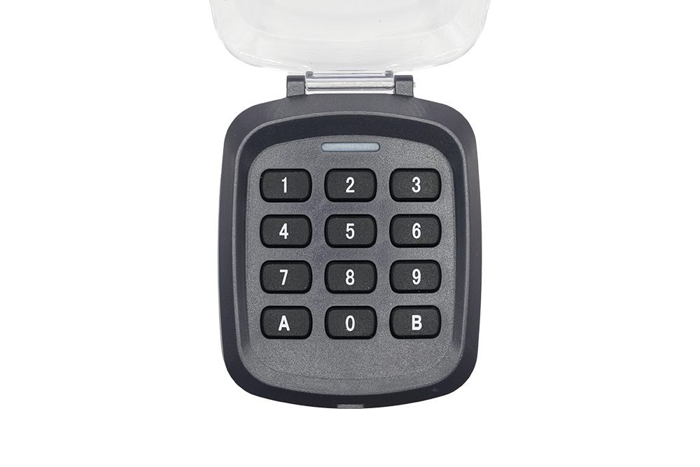 Front view of black 280-868MHz wireless keypad for secure entry - NSD SMART