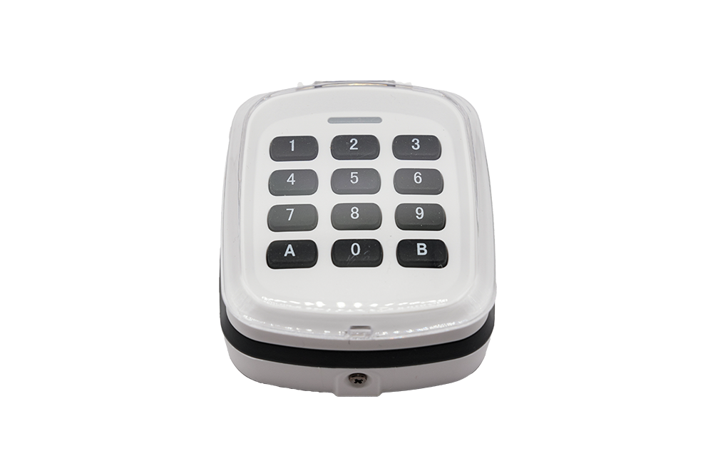 Close-up of white multi-code wireless keypad for residential gates - NSD SMART