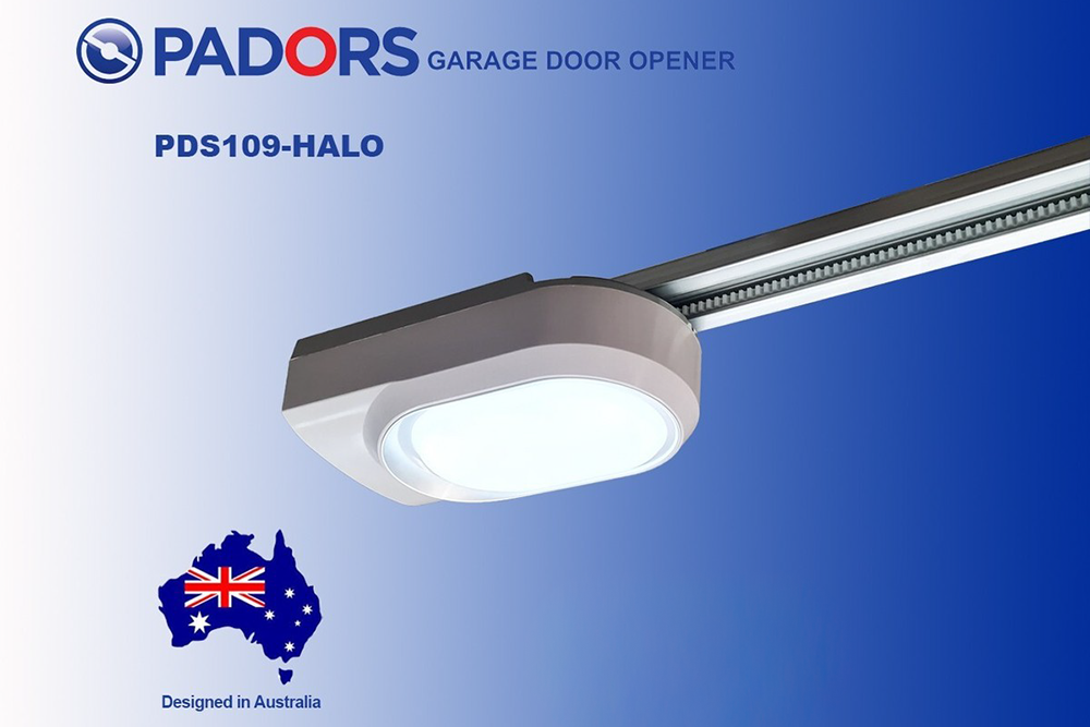 Integrated LED lighting feature on Padors PDS109 Halo garage door opener - NSD SMART